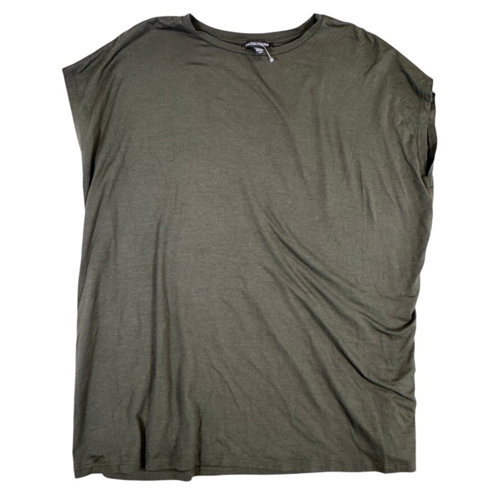 Eileen Fisher Olive Green Tencel Lyocell Blend Cap Sleeve Boxy Top Mens Medium